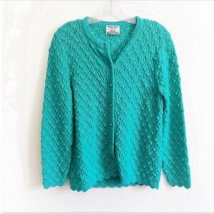 College Point sweater teal vintage knobby buttons wintuck orlon acrylic